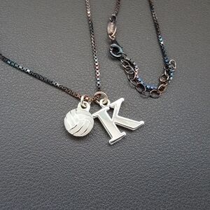 Delight Italy Necklace — Aged Patina Chain with Enameled Volleyball & Initial “K